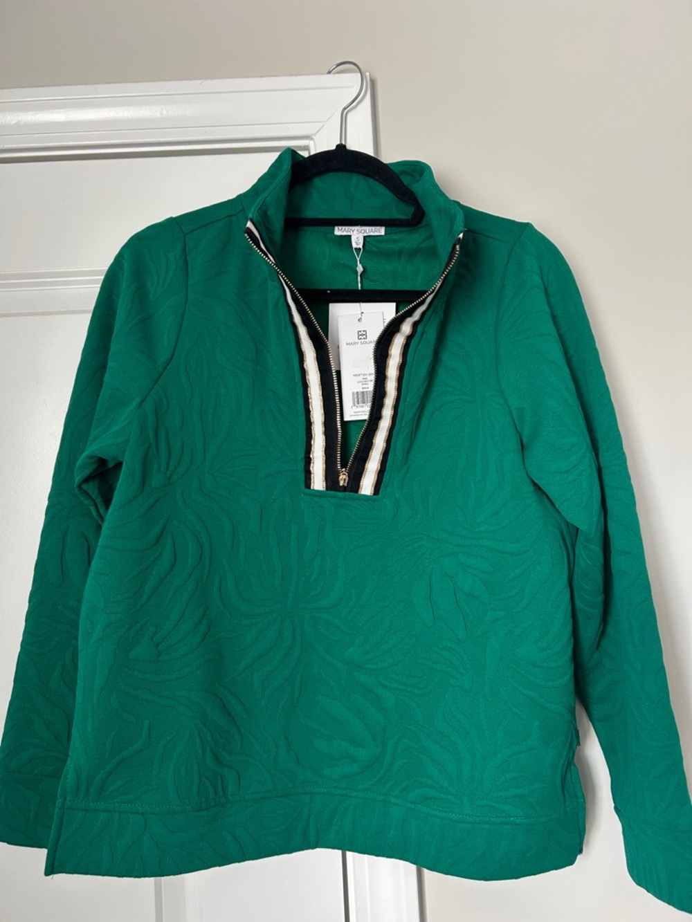 Mary Square Green Textured Half-Zip Pullover